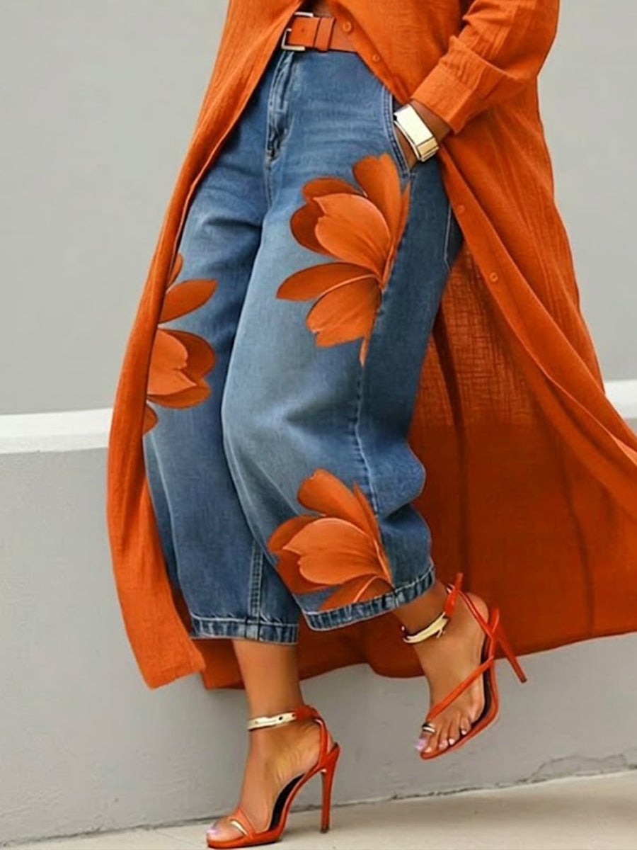Conjunto de flores rojas: Vaqueros + Camisa