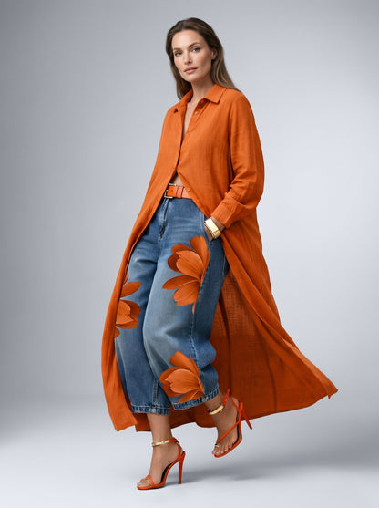 Conjunto de flores rojas: Vaqueros + Camisa