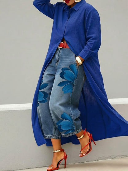 Conjunto de flores rojas: Vaqueros + Camisa