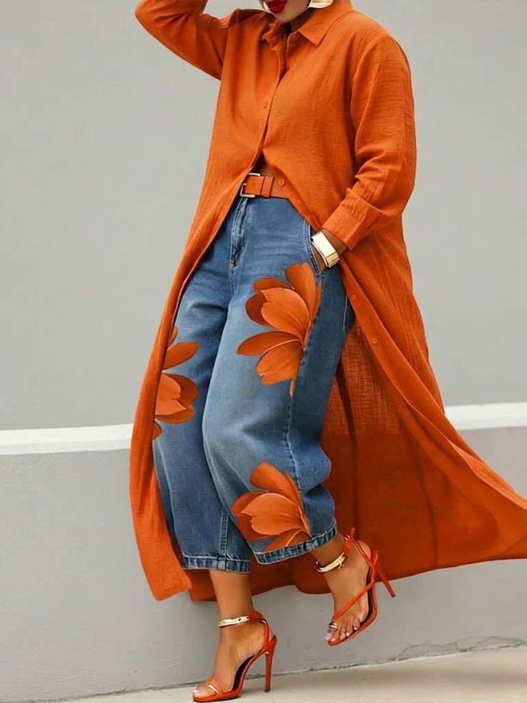 Conjunto de flores rojas: Vaqueros + Camisa