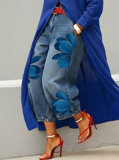 Conjunto de flores rojas: Vaqueros + Camisa