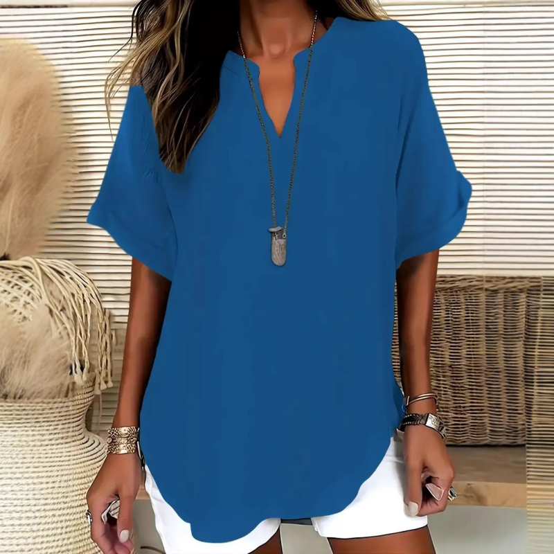 Camisa de manga  Corta holgado de color liso a la Moda